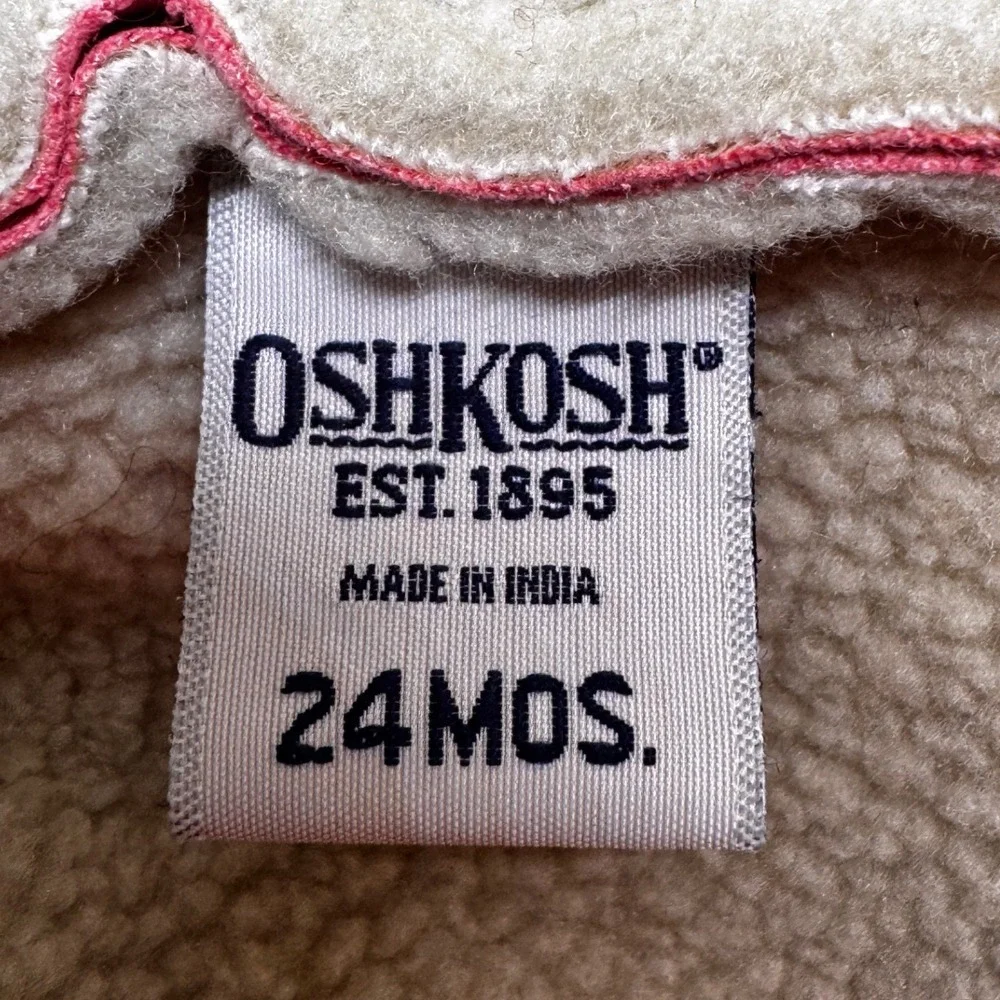 OshKosh Baby Girls Pink Faux Suede Sherpa Lined Floral Embroidered Vest 24M